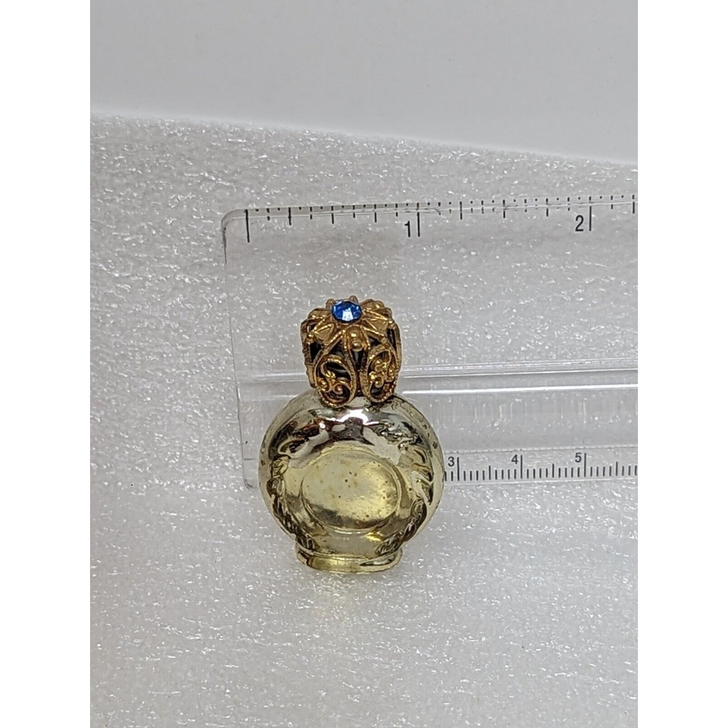 Vintage Miniature Perfume Bottle Gold Tone With Blue Rhinestone