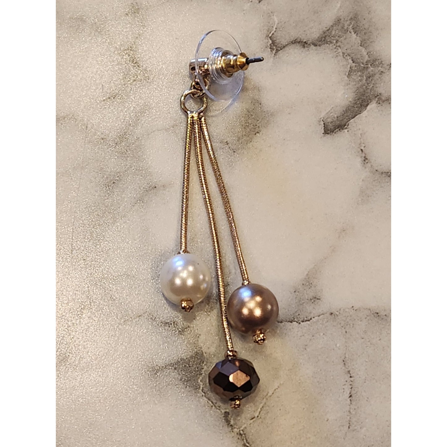 Napier Gold-Tone Dangling Earrings With Faux Pearls & Faceted Beads