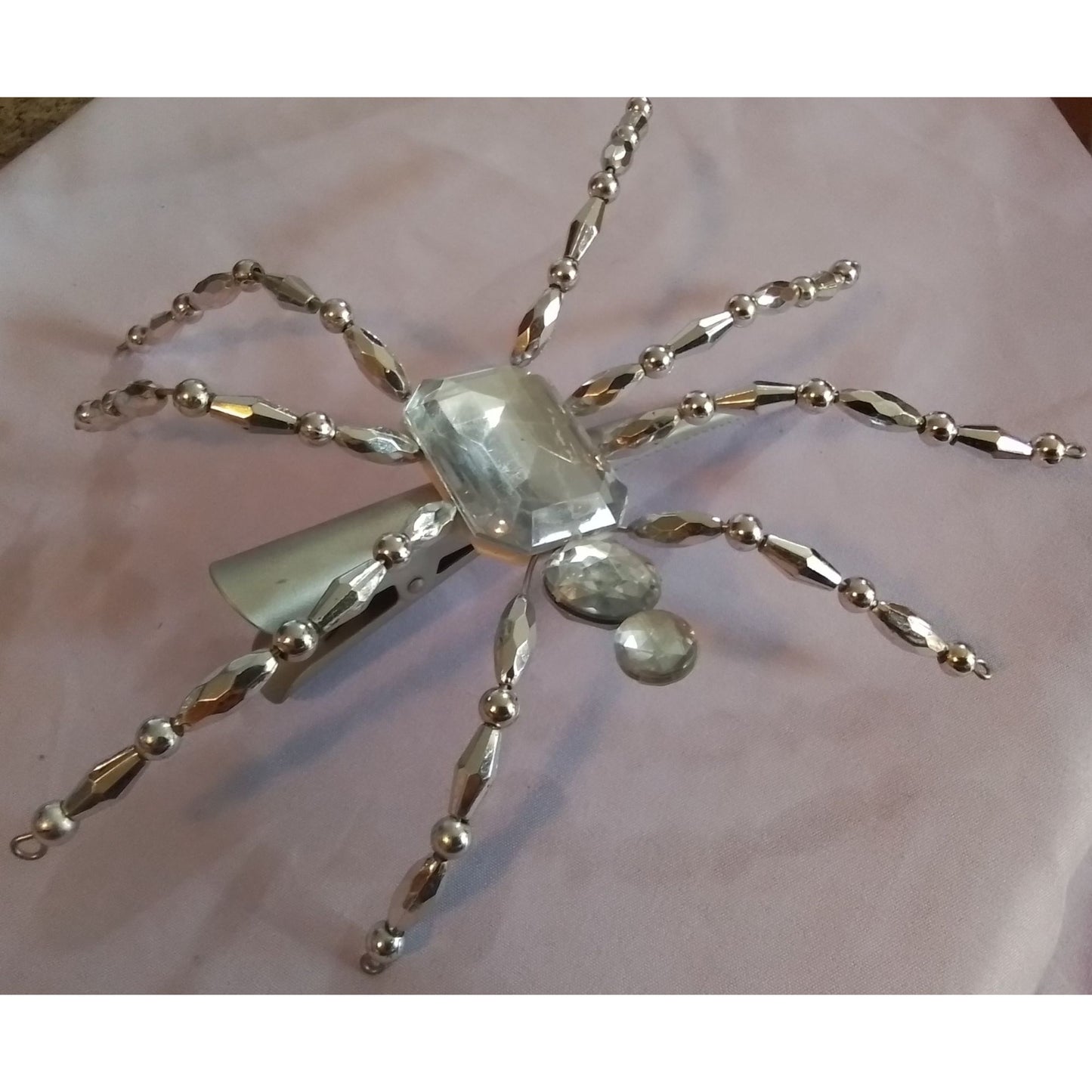 Crystal & Silver Tone Spider Hair Barrette Clip Large