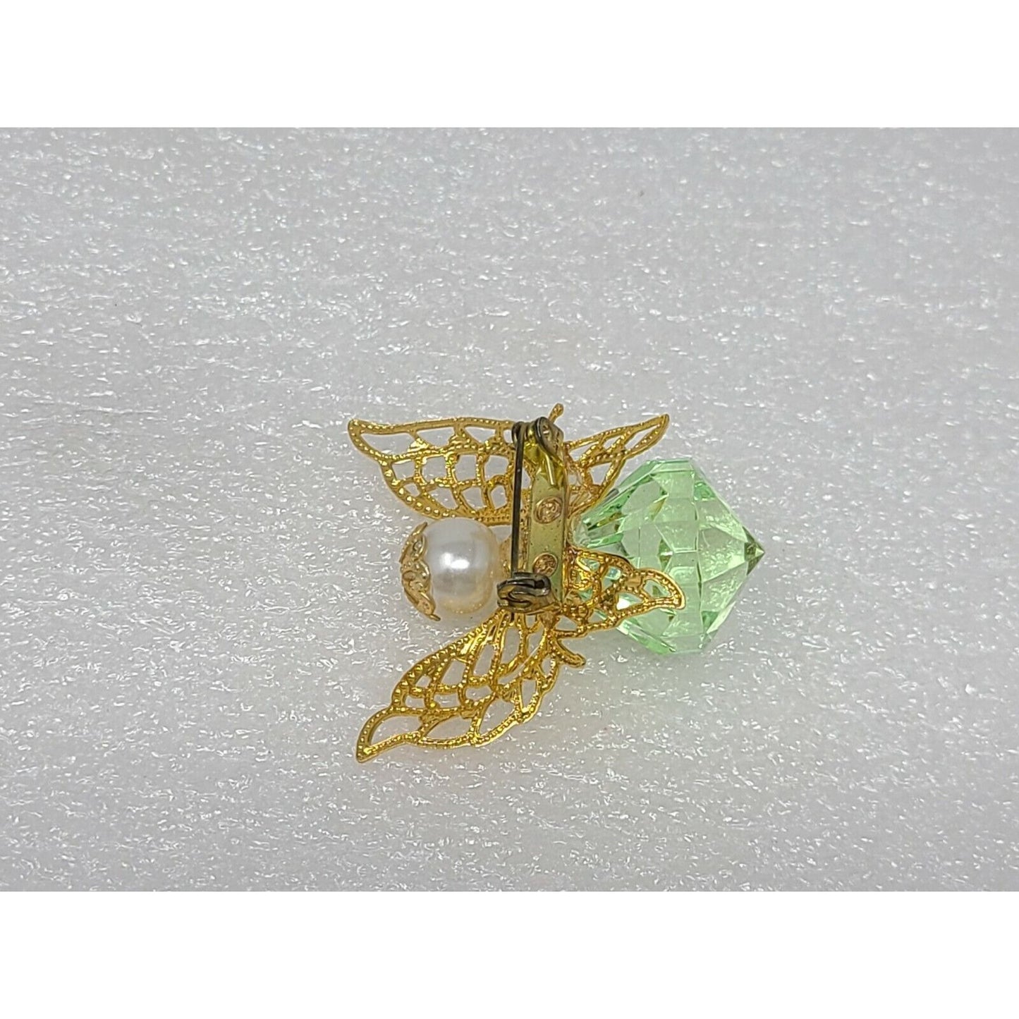 Vintage Christmas Angel Pin Brooch Gold Tone / Green w/Faux Pearl
