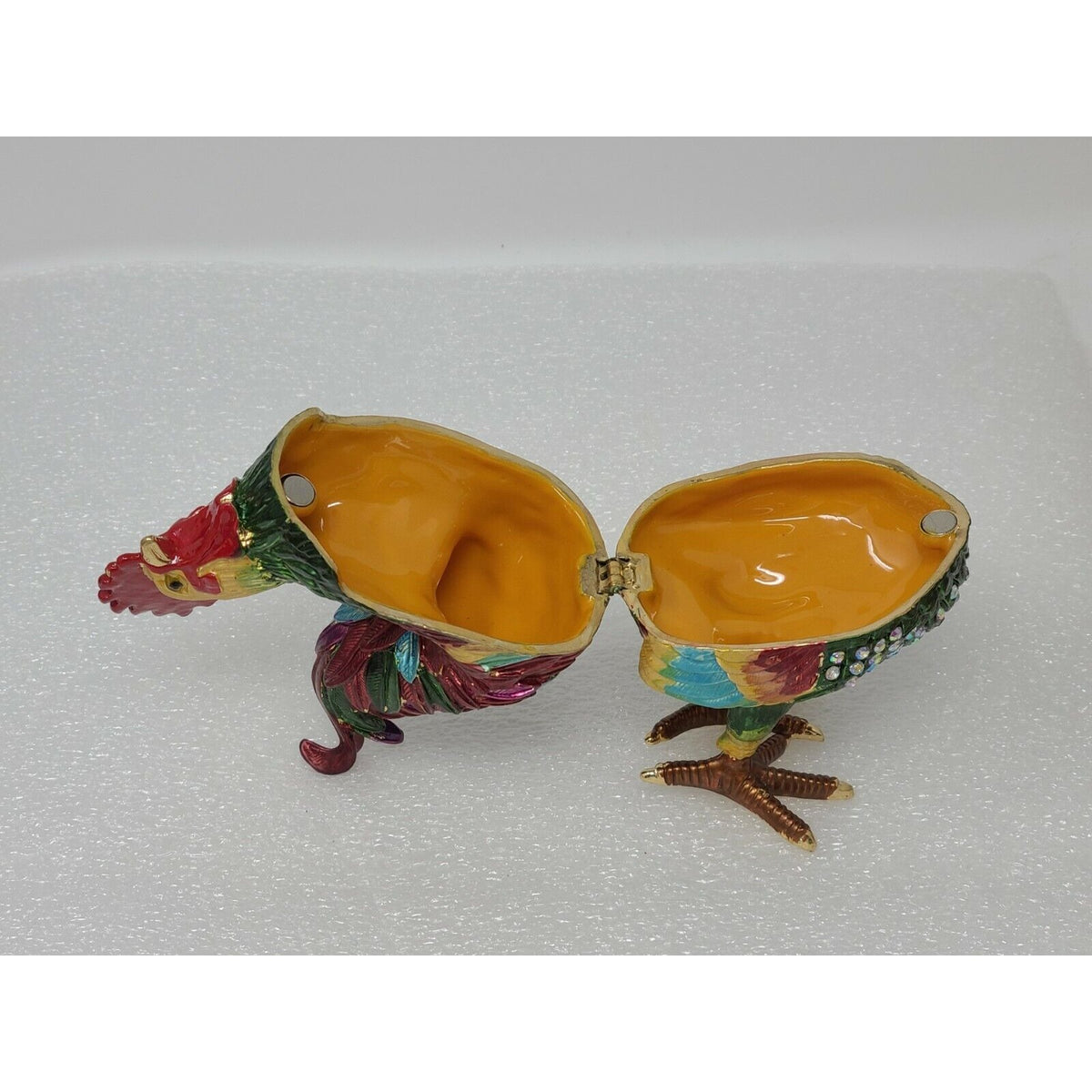 Rhinestone Enamel Rooster Trinket Jewelry Pill Box Hinged Chicken