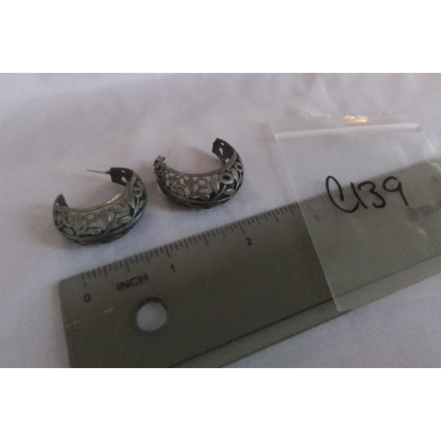 Vintage Silver-Tone Floral Engraved Hoop Earrings