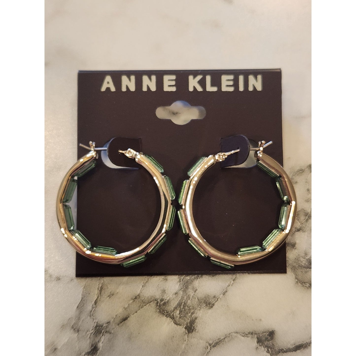 Anne Klein Gold-Tone Hoop Earrings With Green Accents