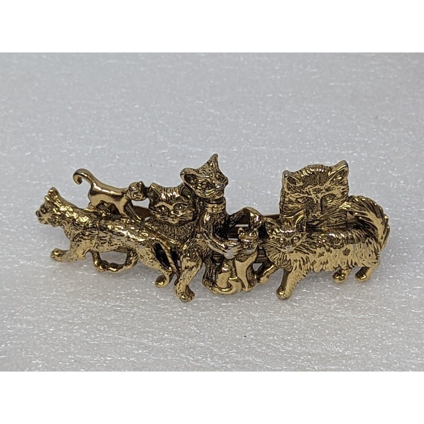 Vintage Made In France Cat Gold Tone Metal Hair Clip Barrette
