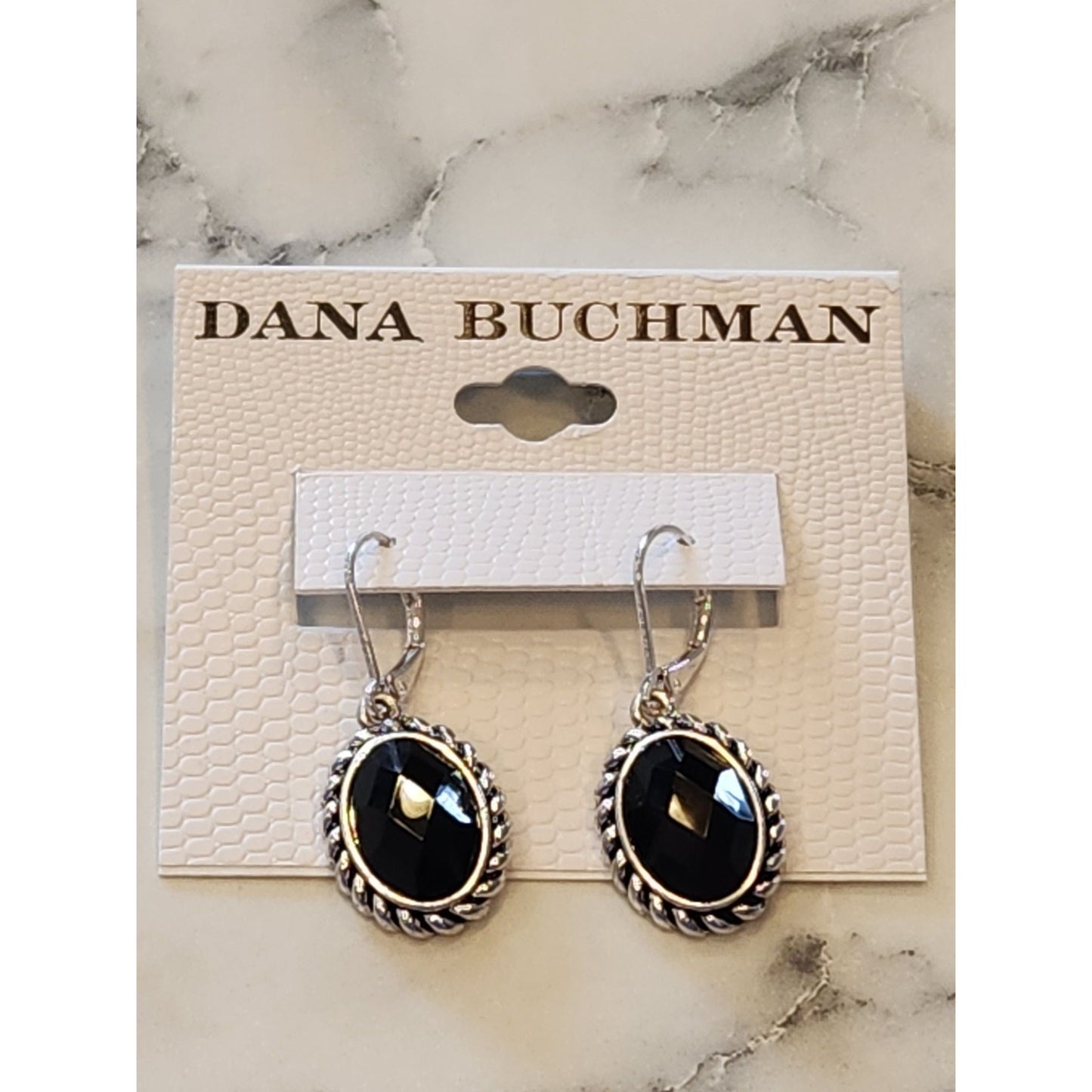 Dana Buchman Silver-Tone Black Oval Drop Earrings