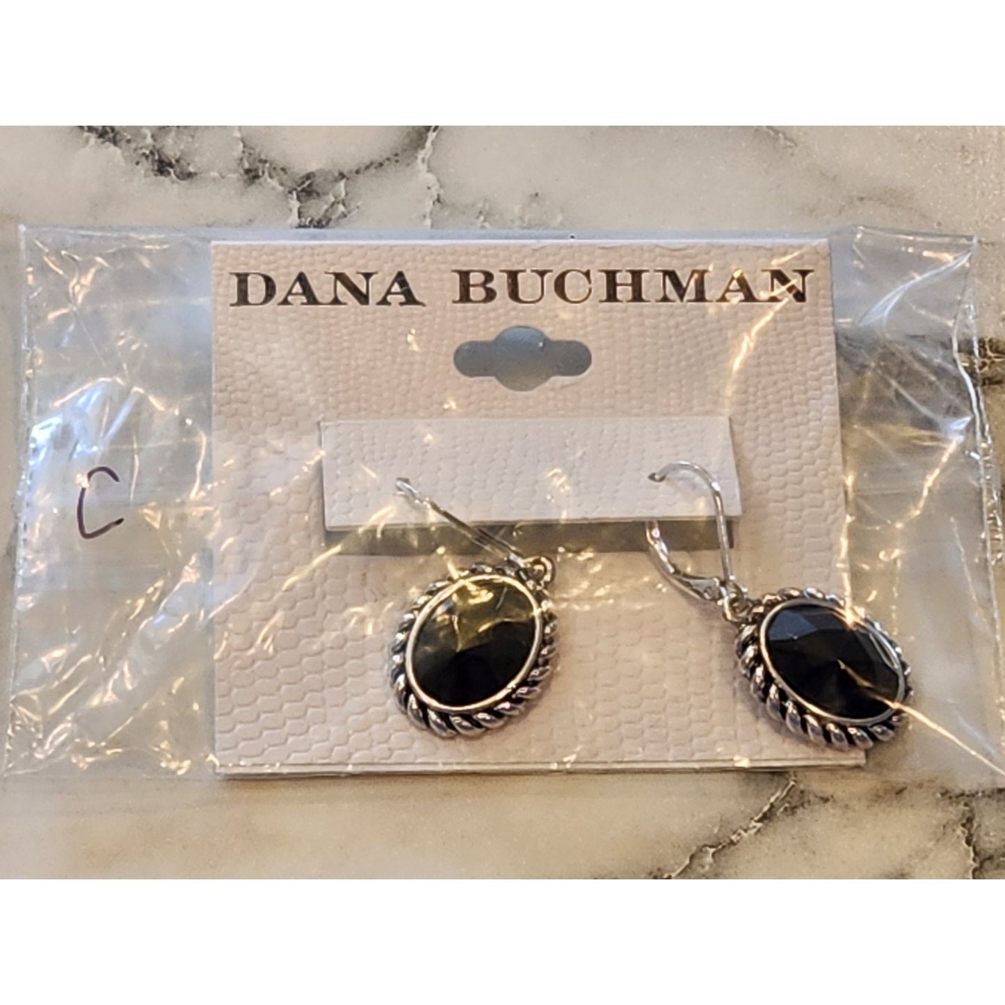 Dana Buchman Silver-Tone Black Oval Drop Earrings