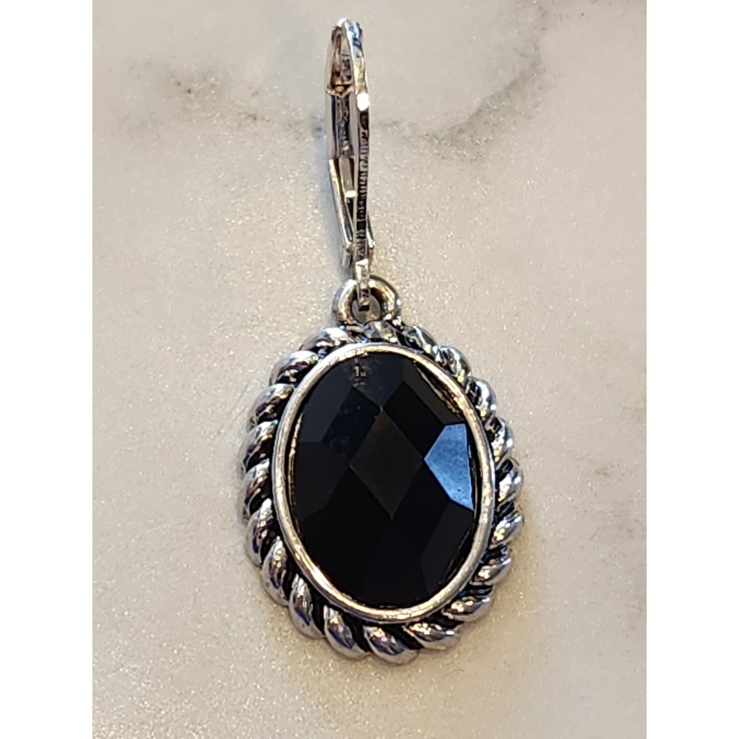 Dana Buchman Silver-Tone Black Oval Drop Earrings