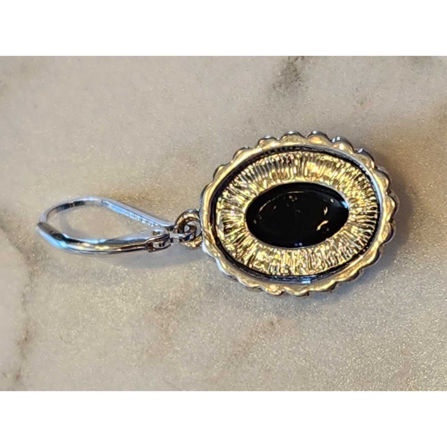 Dana Buchman Silver-Tone Black Oval Drop Earrings