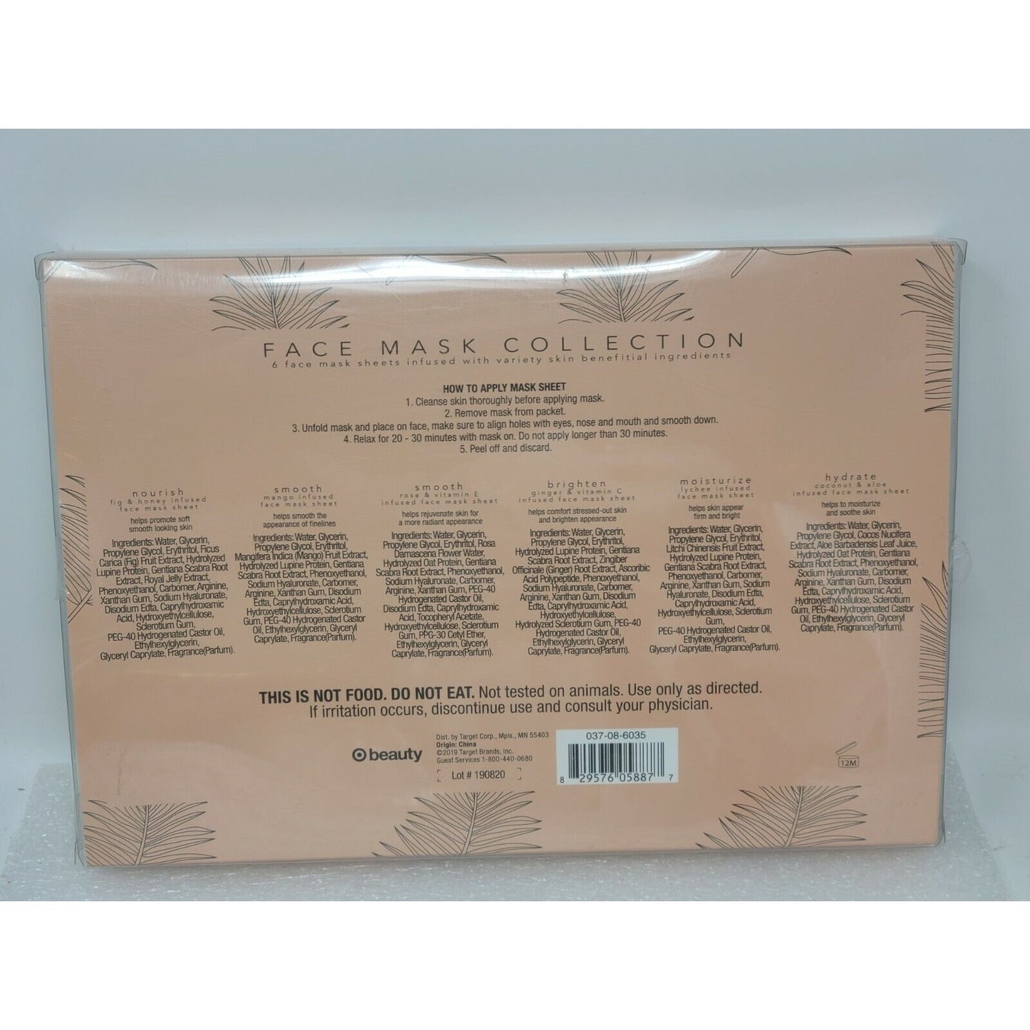 Face Mask Collection 6 Sheets Nourish Smooth Brighten Moisturize Hydrate