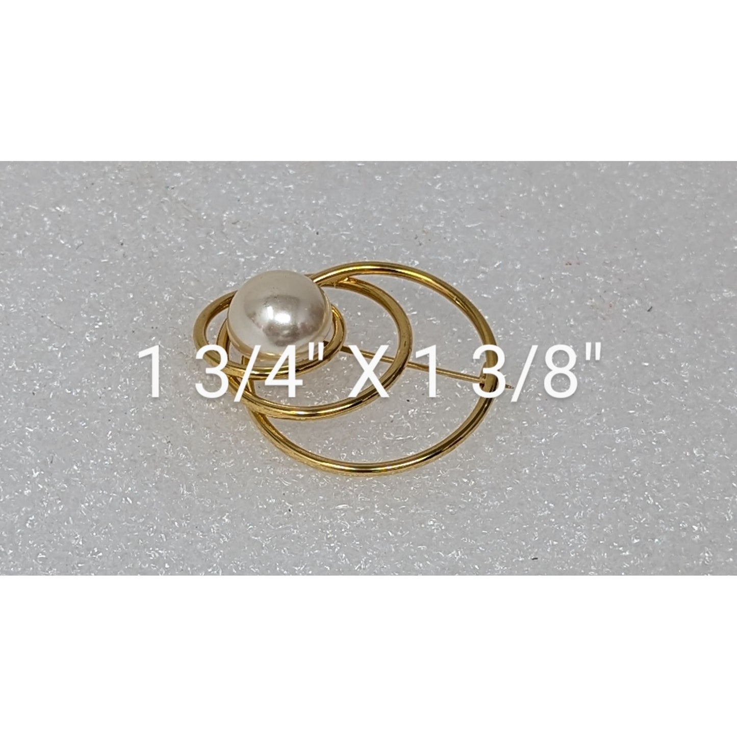 Vintage Napier Gold-Tone Triple Circle Brooch Pin With Faux Pearl Center