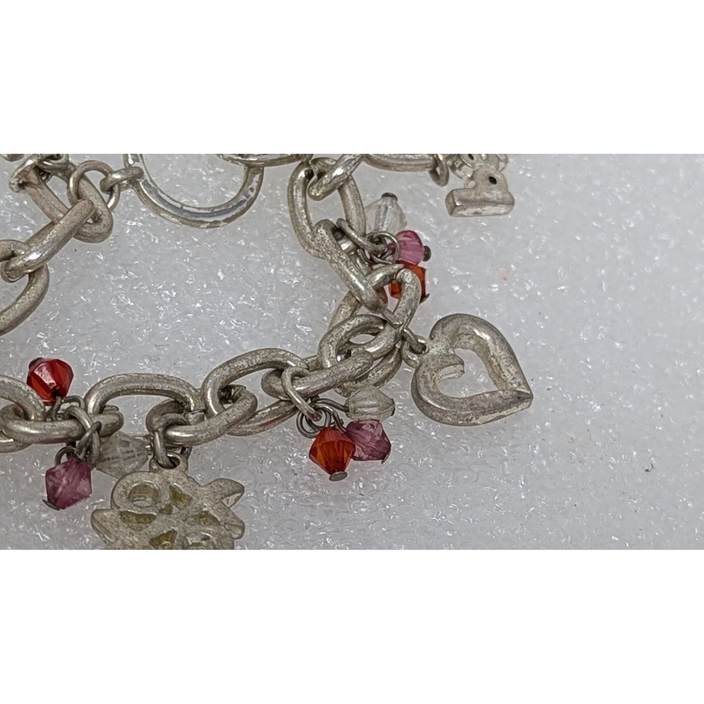 Vintage Silver Tone Charm Bracelet With Love XOXO Hearts & Beads 7.5 Inches