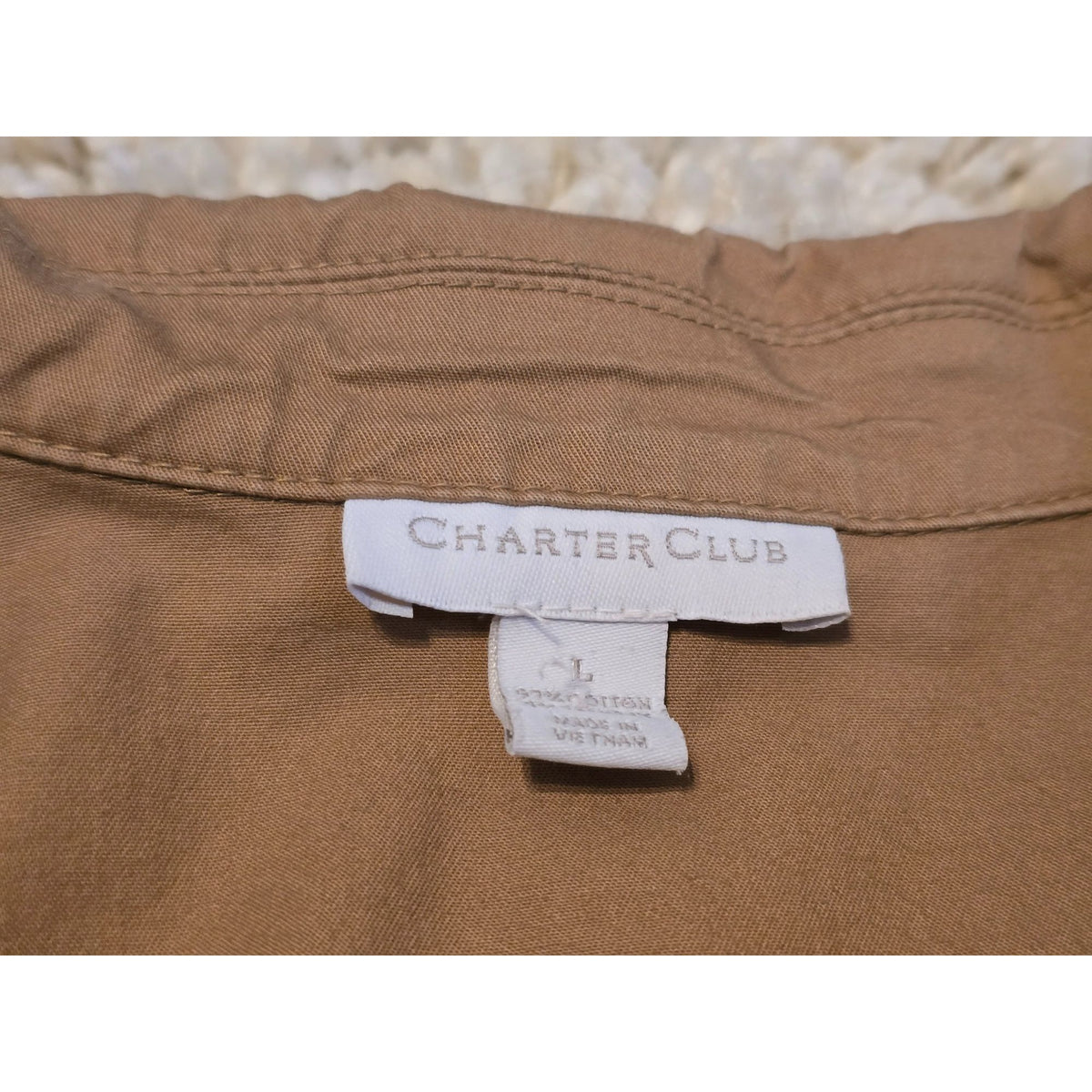 Charter Club Women's L Tan Safari Utility Jacket 4 Pocket Cotton Stretch