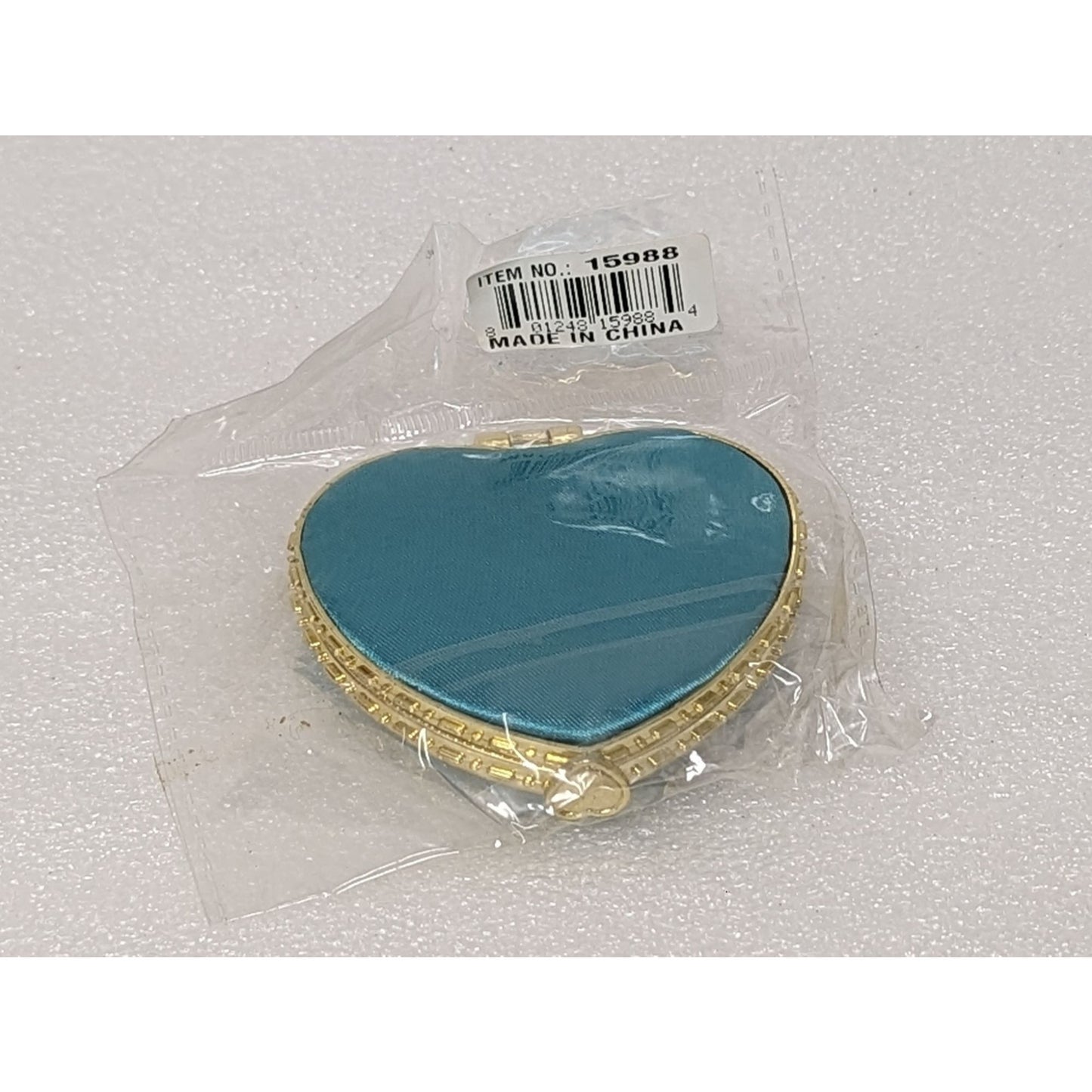 Embroidered Flower Hand Purse Mirror Compact Teal Heart Shaped