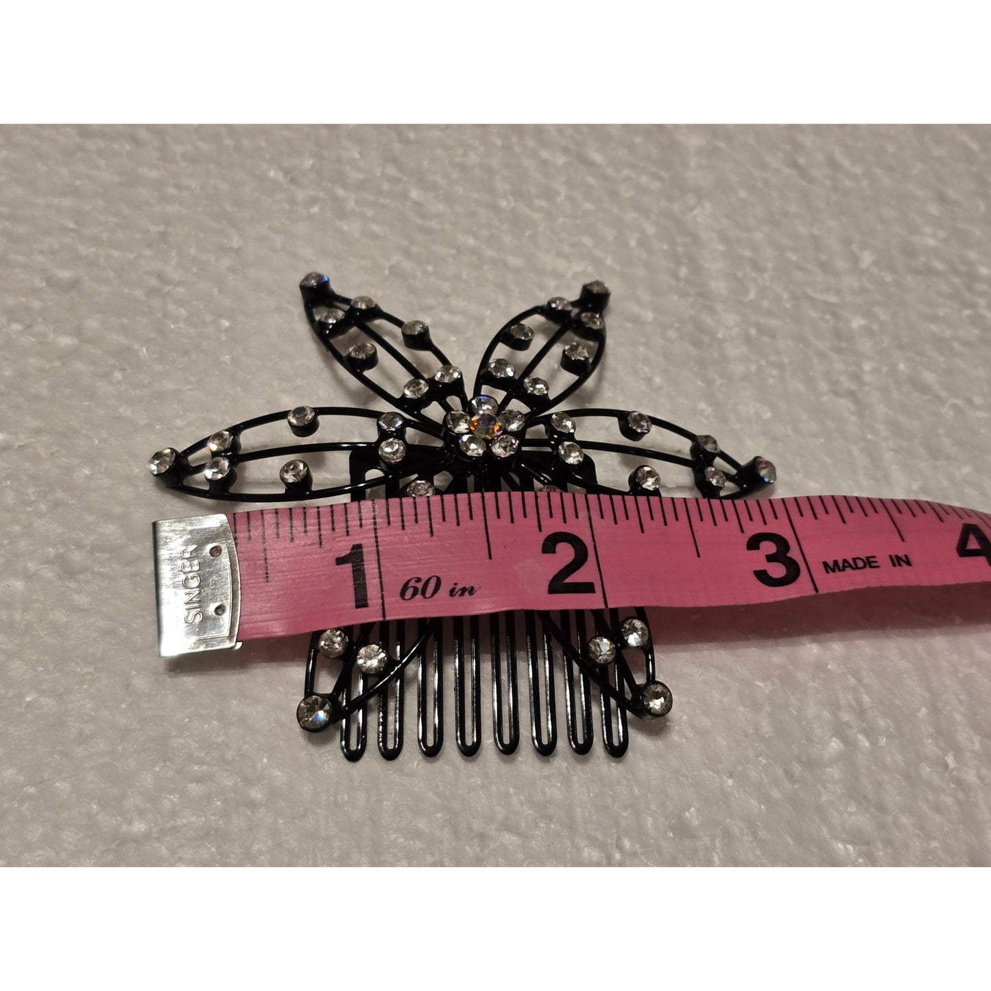 Black Rhinestone Flower Hair Comb Clip Elegant Accessory