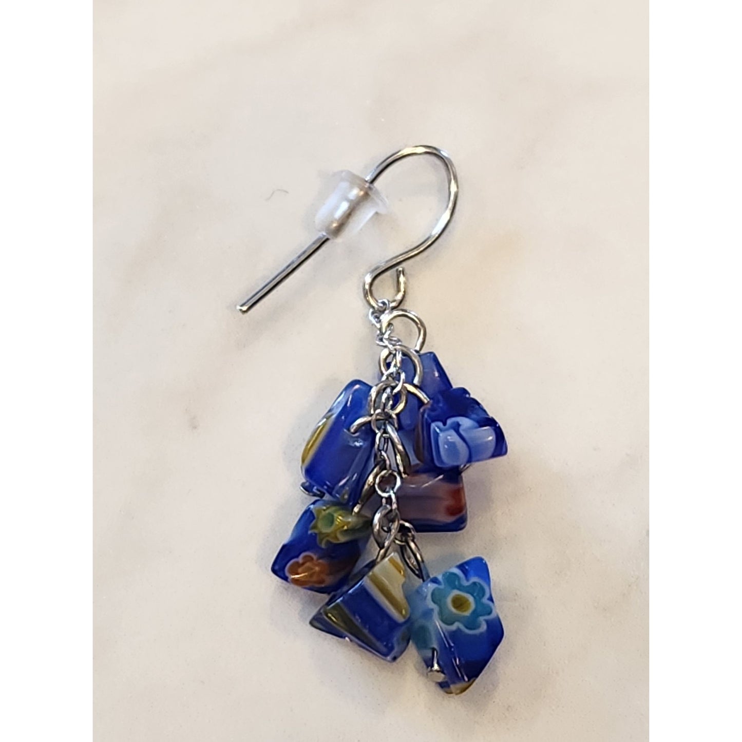 Sterling Silver Colorful Millefiori Glass Bead Dangle Earrings