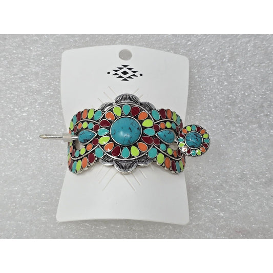 Multicolor Southwestern Style Faux Turquoise & Gemstone Hair Barrette