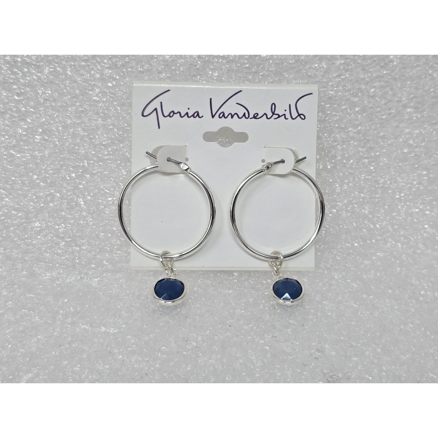 Gloria Vanderbilt Silver Tone Hoop Earrings With Blue Gemstone Drop