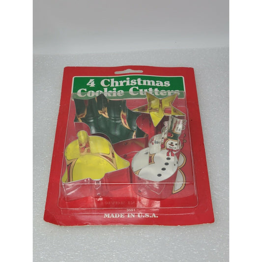 4 Vintage Fox Run Craftsmen Christmas Cookie Cutters Snowman Star Bell Leaf