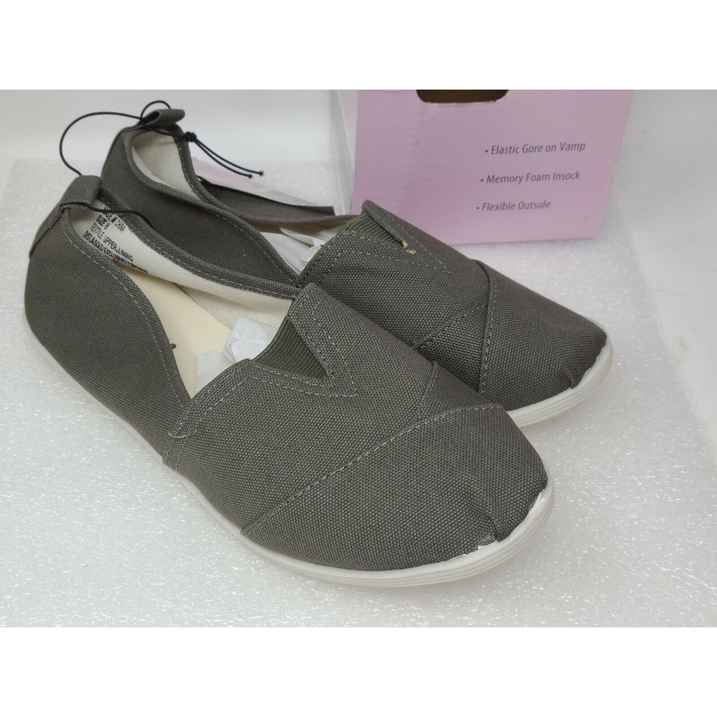 Serra Ladies Women's Olive Green Memory Foam Canvas Slip Ons Size 8