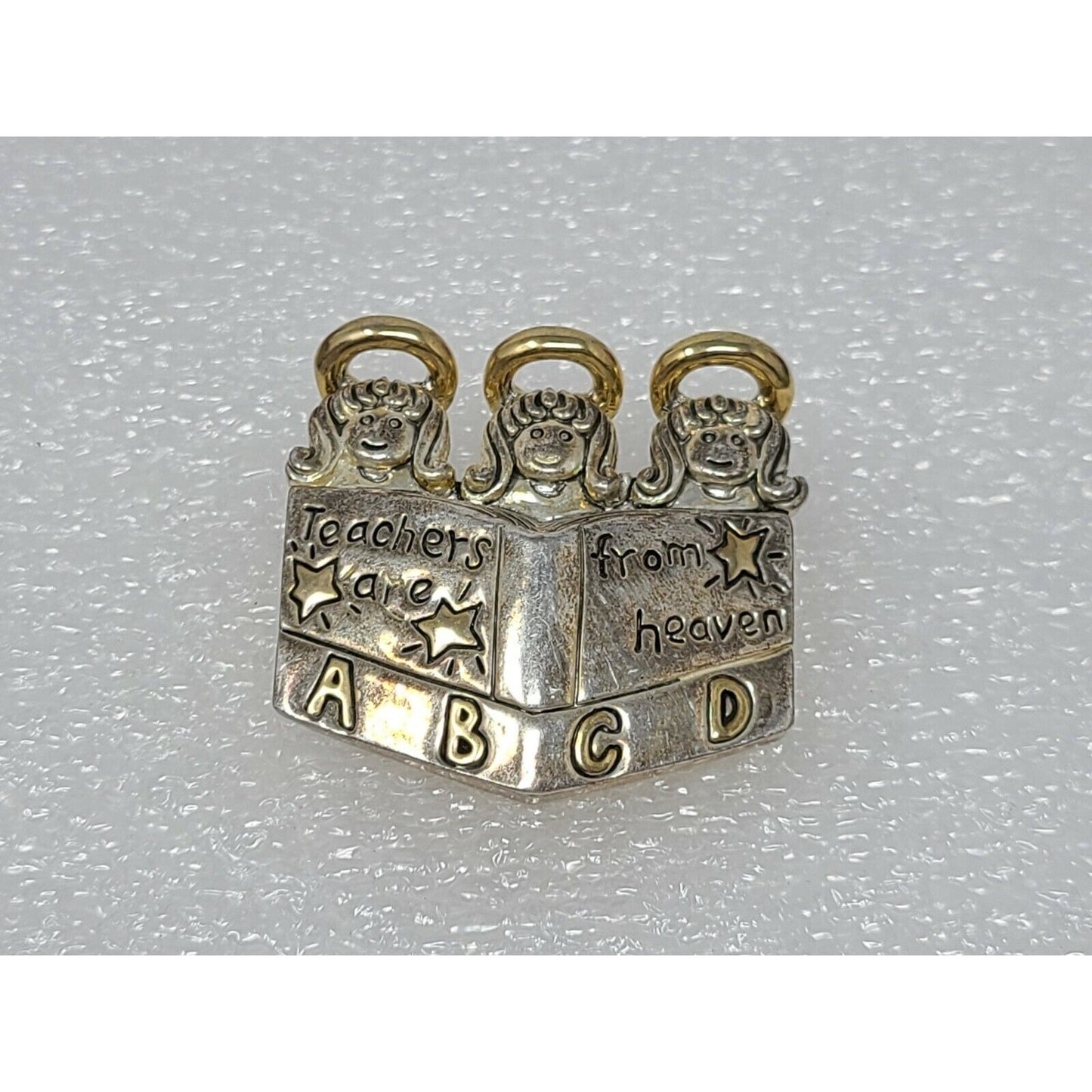 Vintage Brooch Pin Pendant TEACHERS ARE FROM HEAVEN Angel Children Silver Gold