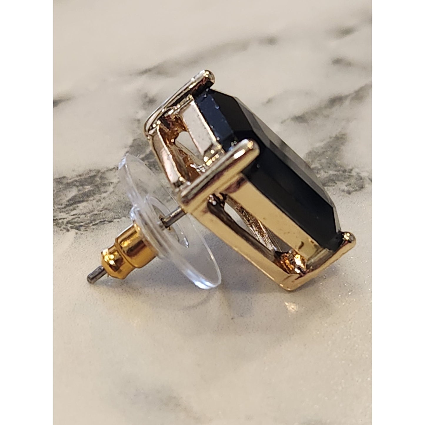 Dana Buchman Black Gemstone Stud Earrings With Gold-Tone Setting For Women