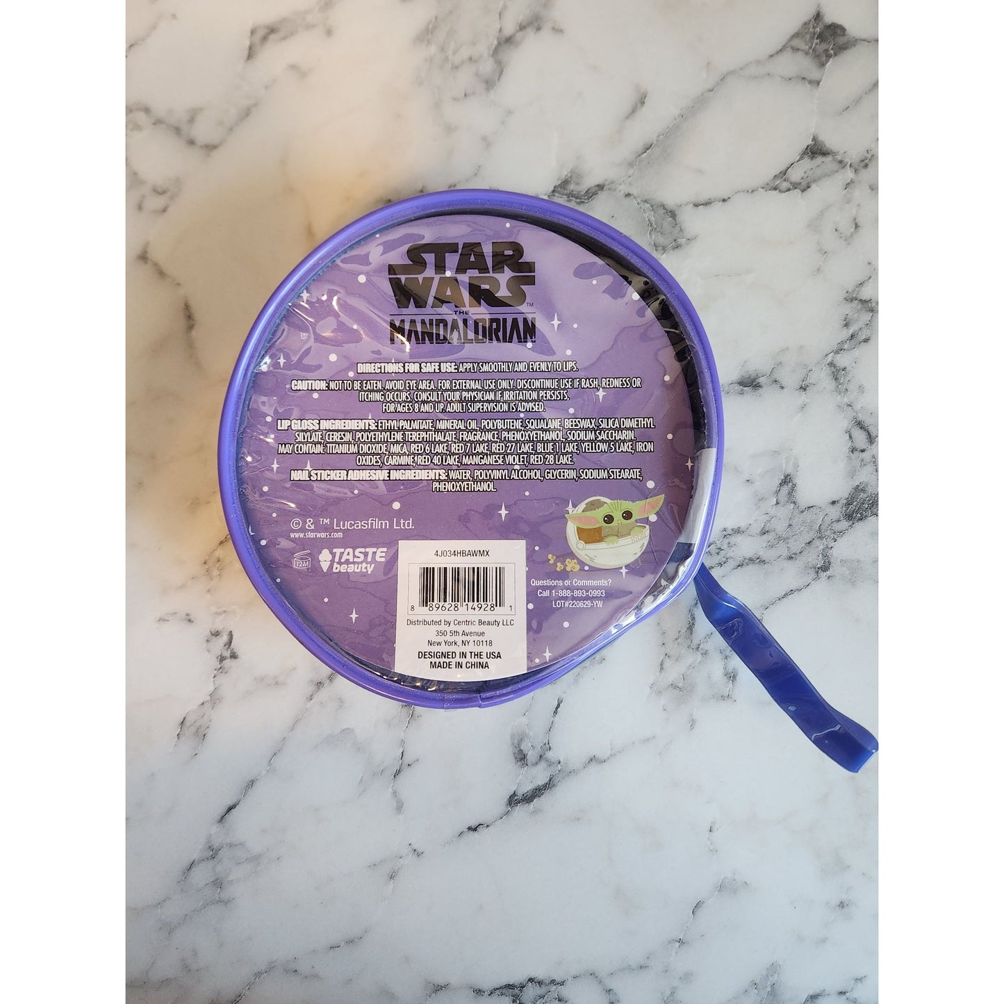 Star Wars Mandalorian Lip Gloss Set & Nail Sticker Sheet Purple Zippered Pouch