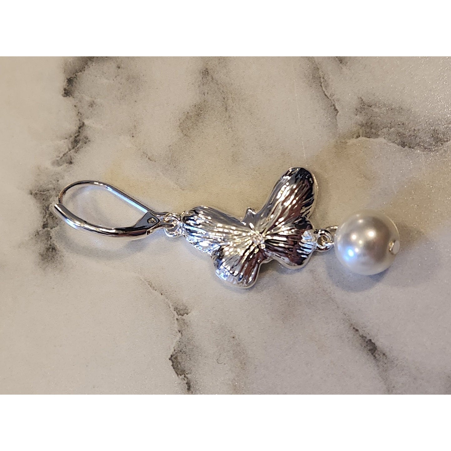Napier Silver-Tone Butterfly & Faux Pearl Drop Earrings