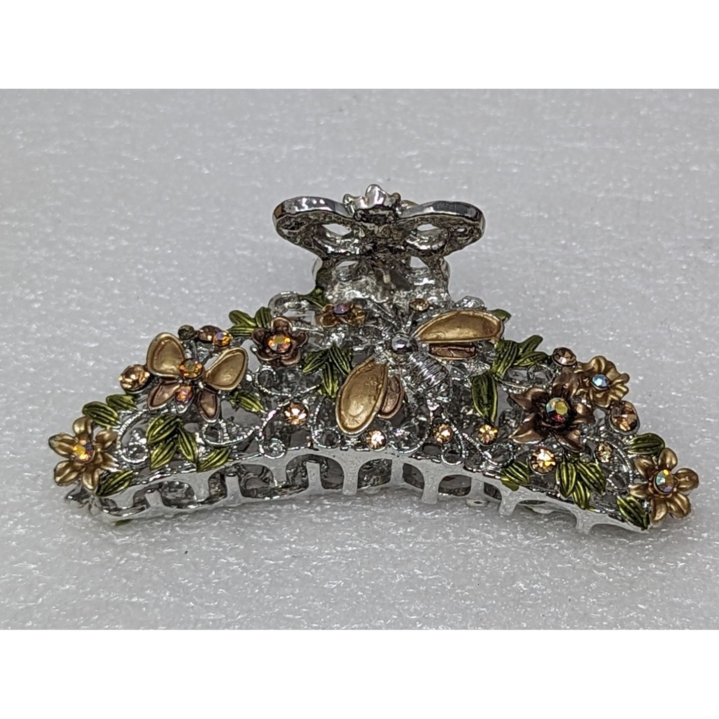 Rhinestone Hair Claw Clip with Dragonfly Butterfly & Flowers