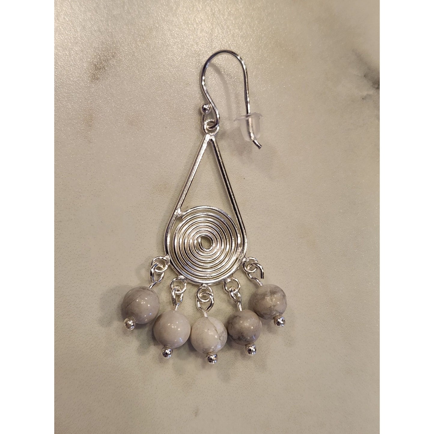Sterling Silver Spiral Drop Earrings With Marble Beads