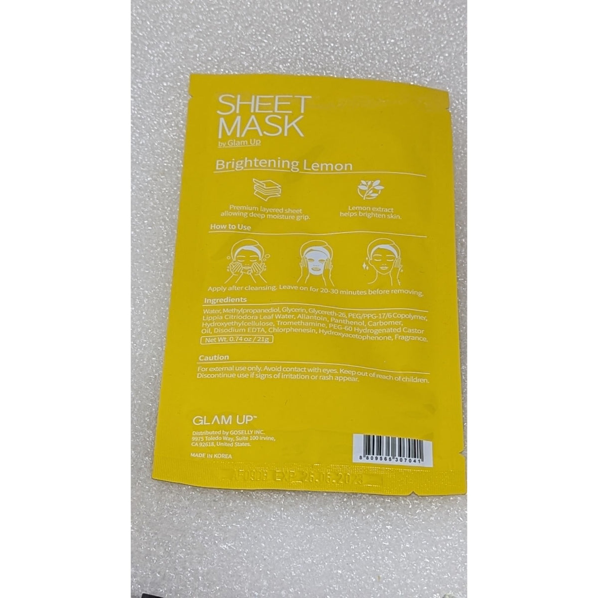 Glam Up Brightening Lemon Sheet Mask 0.74 Oz / 21g