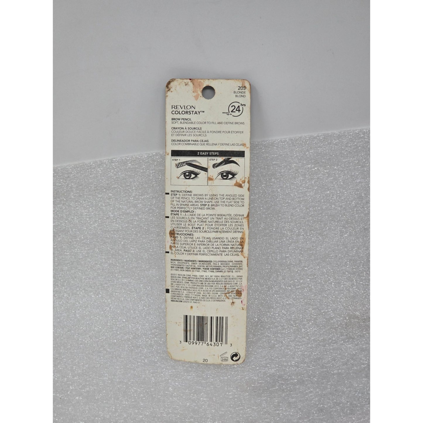 Revlon Colorstay Waterproof Brow Pencil Blonde 205 W/ Brush 24-Hour Wear Eyebrow