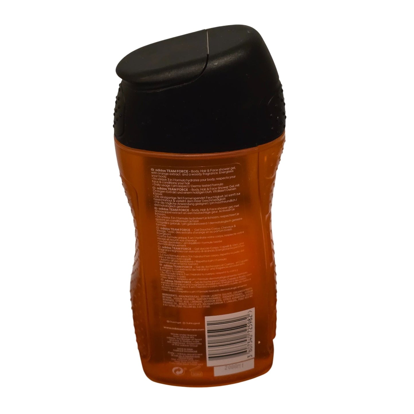 Adidas Team Force Shower Gel 250ml Orange Extract Hydrating For Body Face & Hair