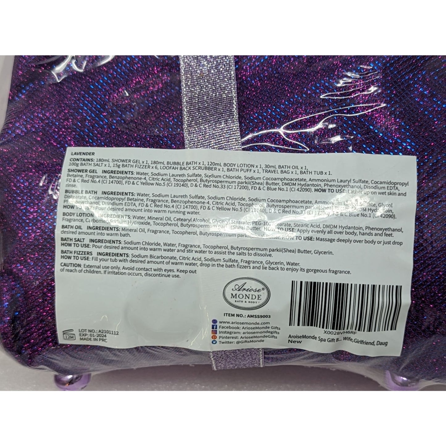 Ariose Monde Lavender Spa Gift Set Bath & Body