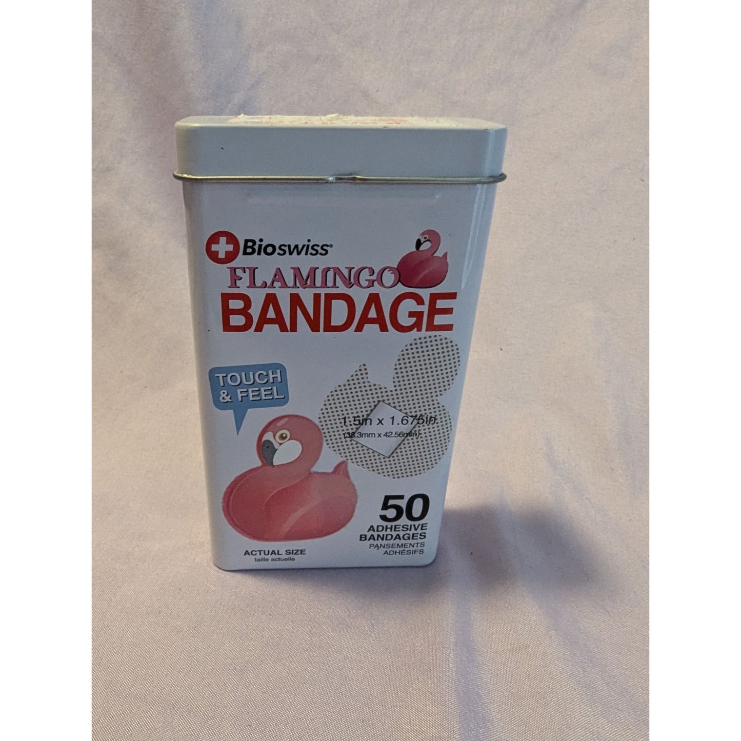 Bioswiss Flamingo Design Adhesive Bandages 50 Ct Sterile Tin Case