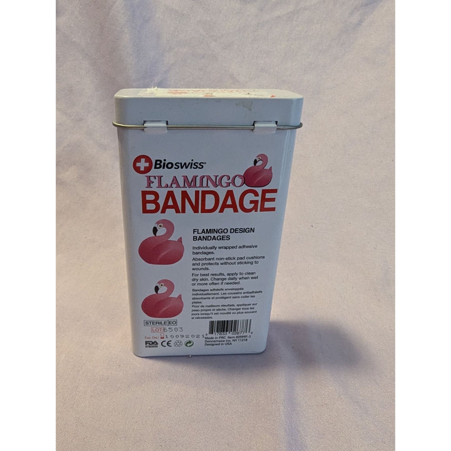 Bioswiss Flamingo Design Adhesive Bandages 50 Ct Sterile Tin Case