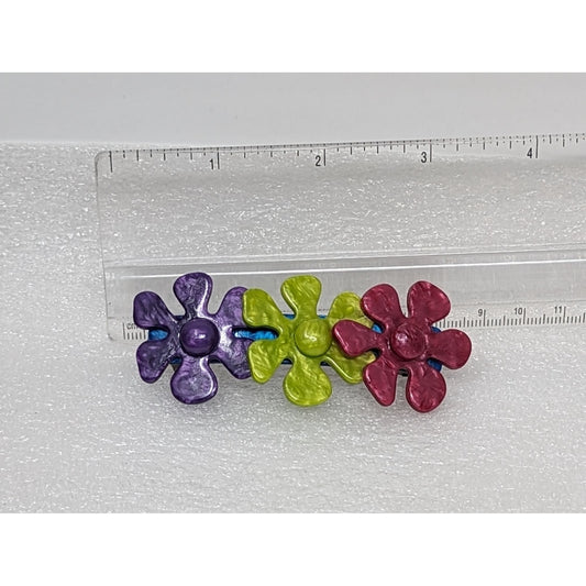 Vintage Flower Hair Clip Barrette Made in France Pink Yellow Purple
