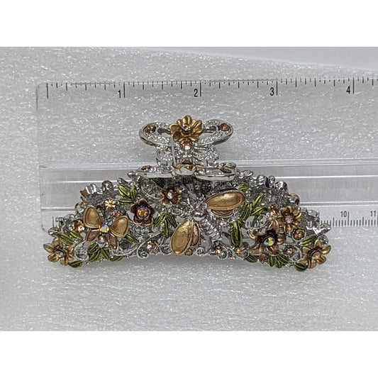 Rhinestone Hair Claw Clip with Dragonfly Butterfly & Flowers