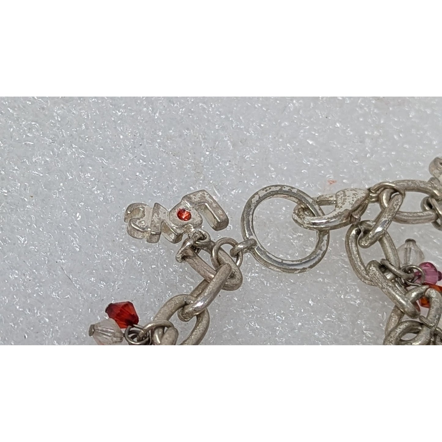Vintage Silver Tone Charm Bracelet With Love XOXO Hearts & Beads 7.5 Inches