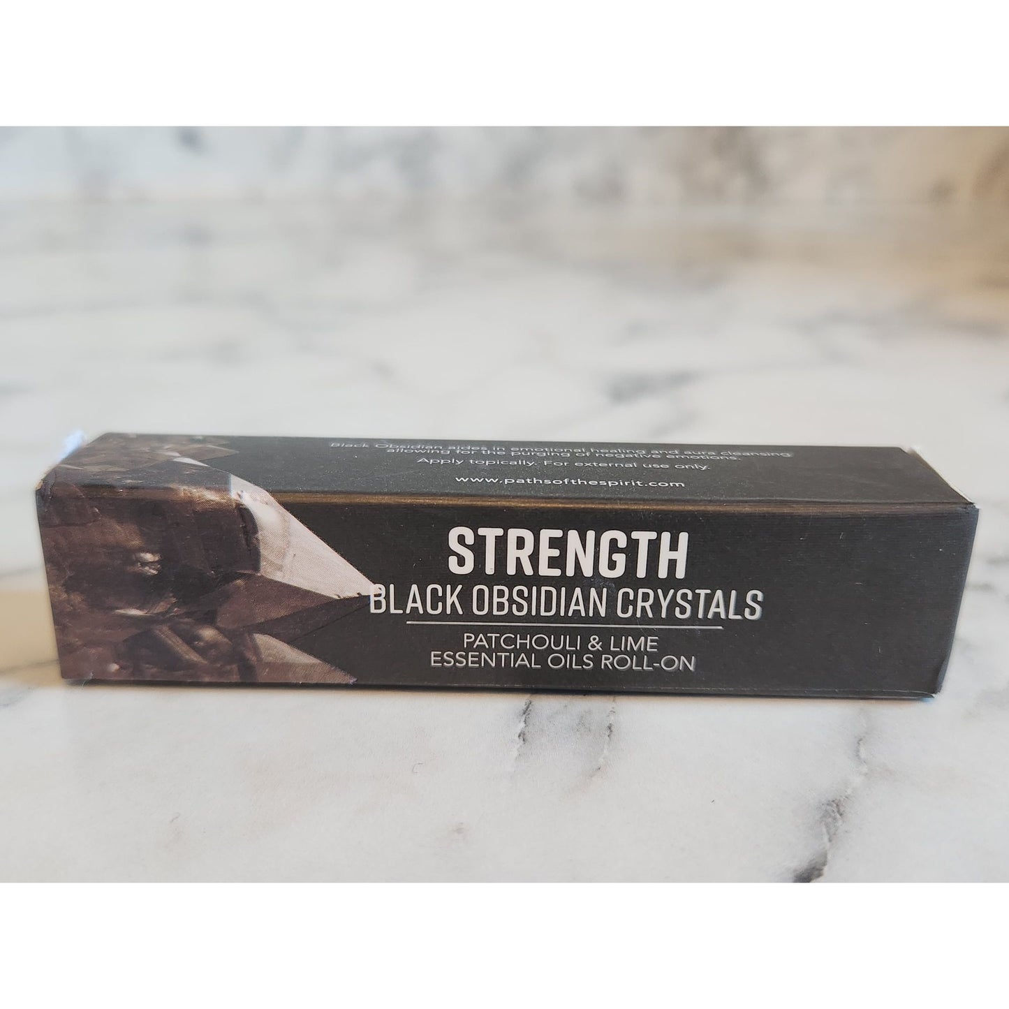 Strength Black Obsidian Crystals Patchouli & Lime Essential Oils Roll On 0.5 Oz