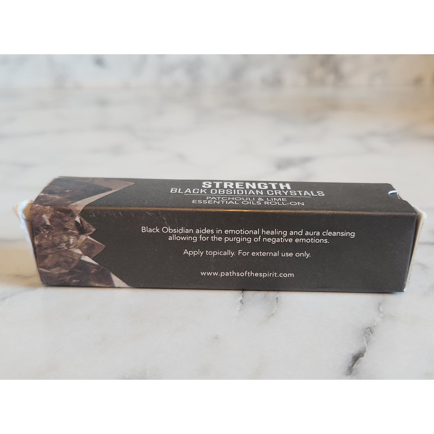 Strength Black Obsidian Crystals Patchouli & Lime Essential Oils Roll On 0.5 Oz