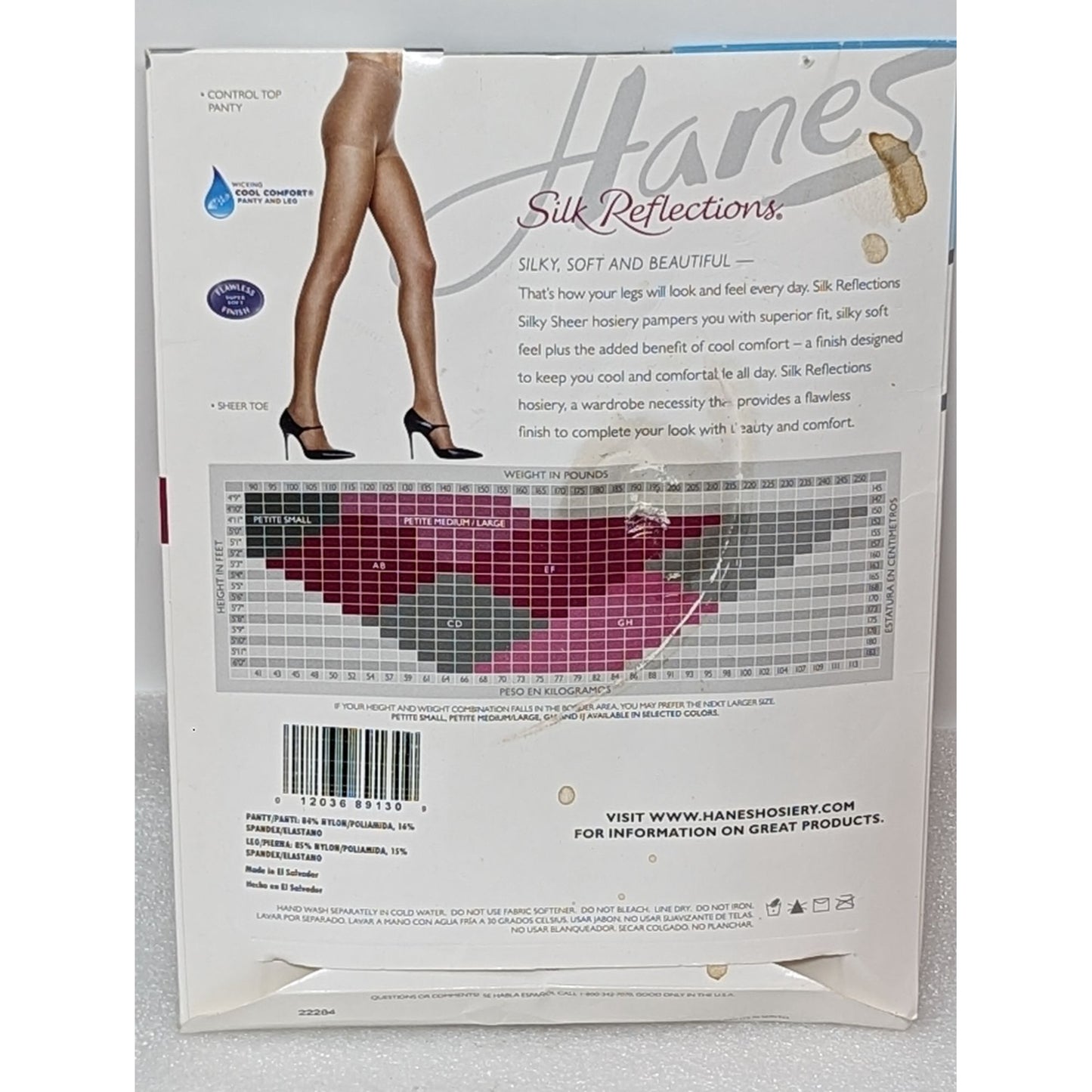 Hanes Pantyhose Silk Reflections Sheer Toe Control Top Cool Comfort IJ Jet