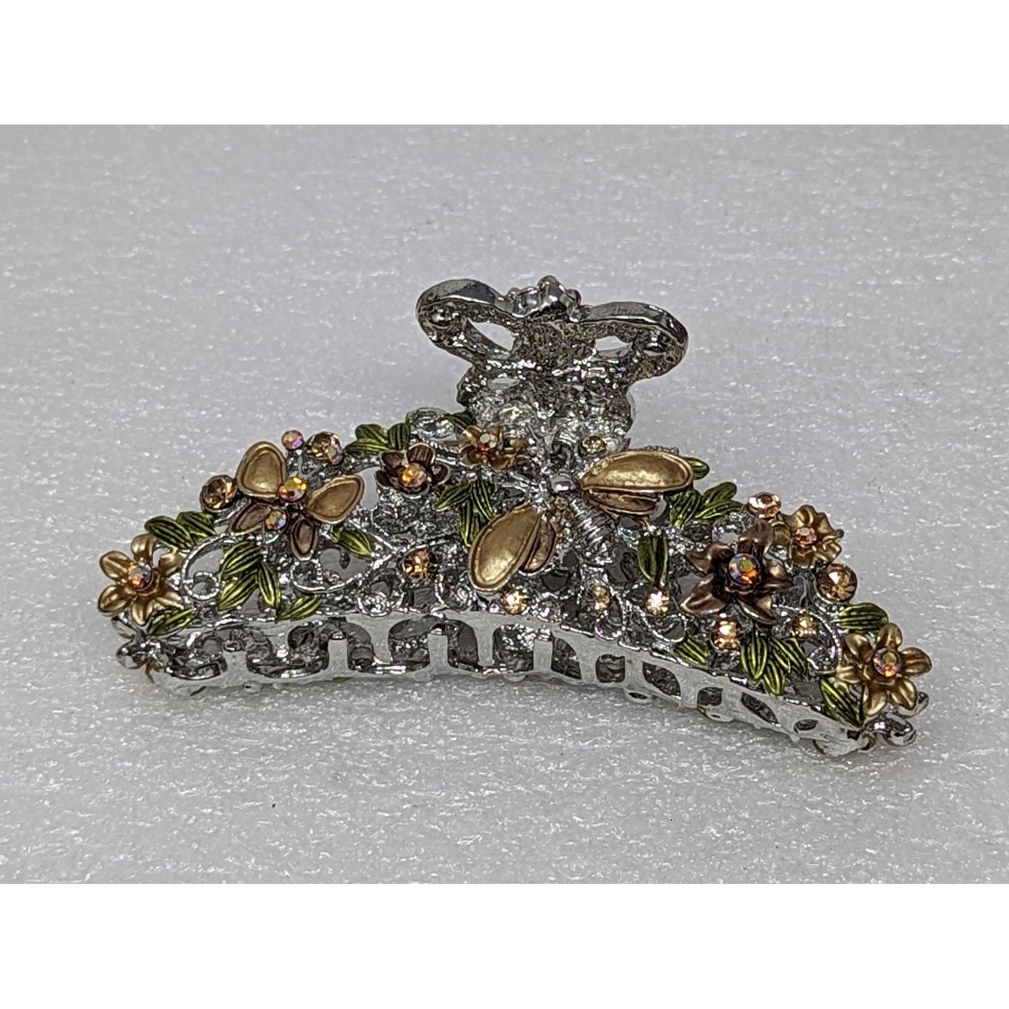 Rhinestone Hair Claw Clip with Dragonfly Butterfly & Flowers