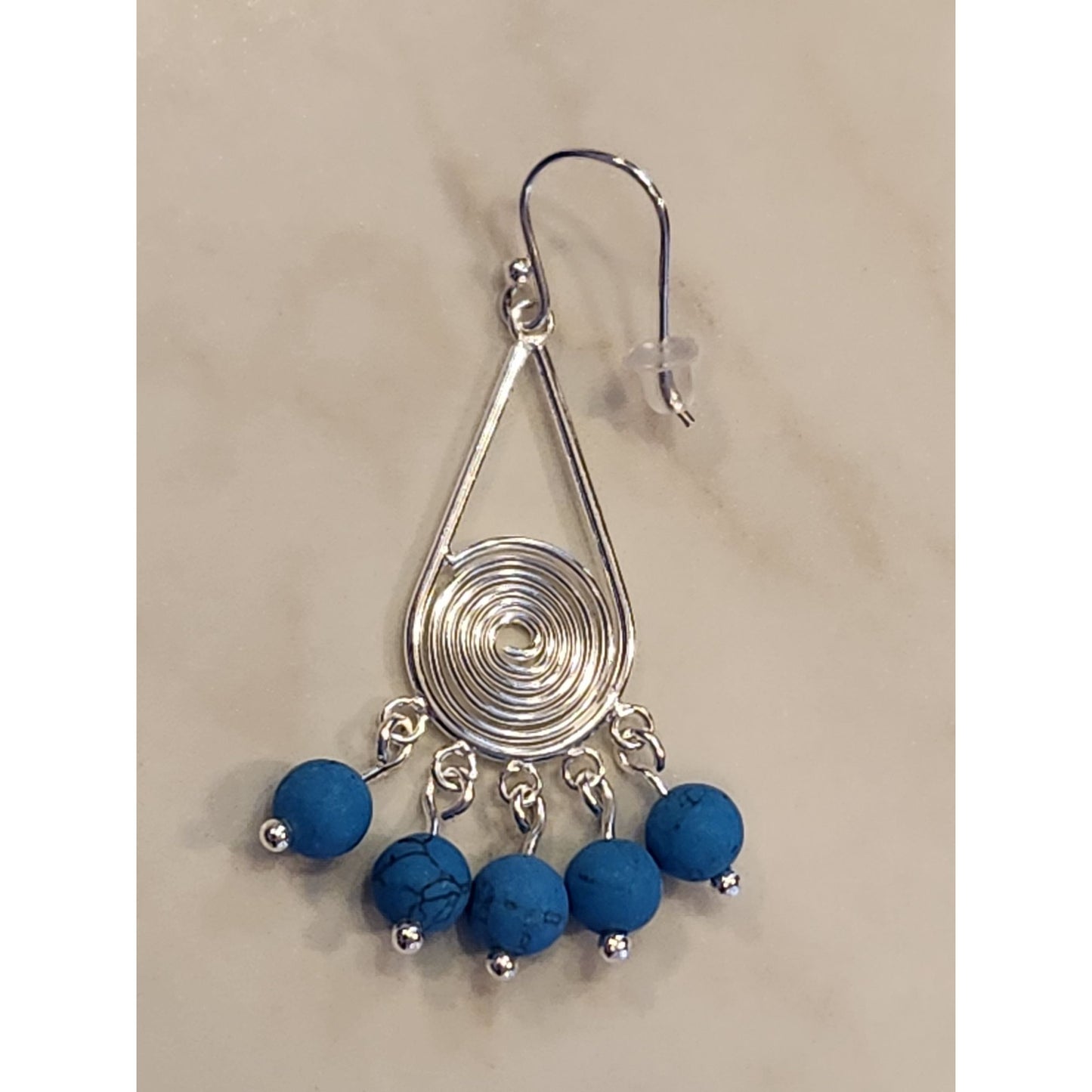 Sterling Silver Spiral Drop Earrings With Blue Beads