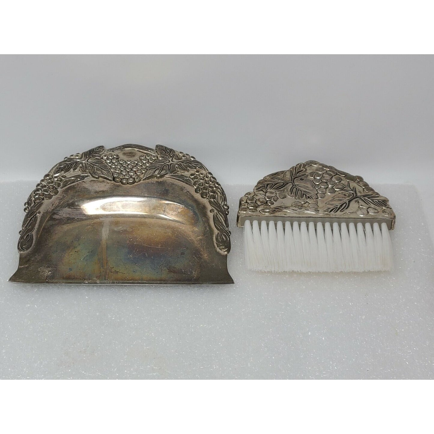Vintage Silver Plated Silent Butler Crumb Tray Dust Pan W/Brush