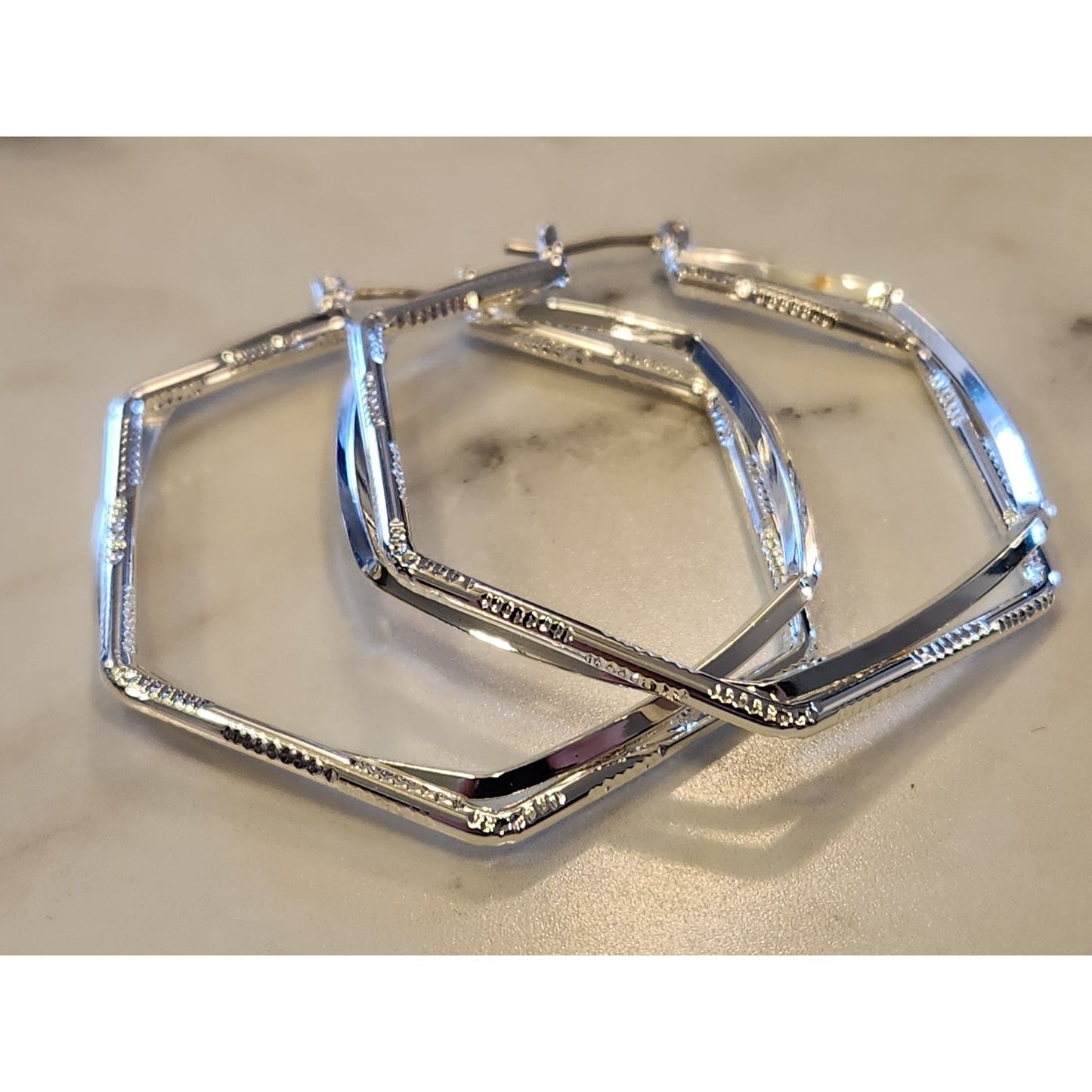 Napier Silver-Tone Geometric Hexagon Hoop Earrings