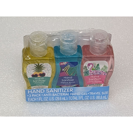3 Pack Anti-Bacterial Hand Sanitizer Gel Pineapple Tropical Berries Cherry