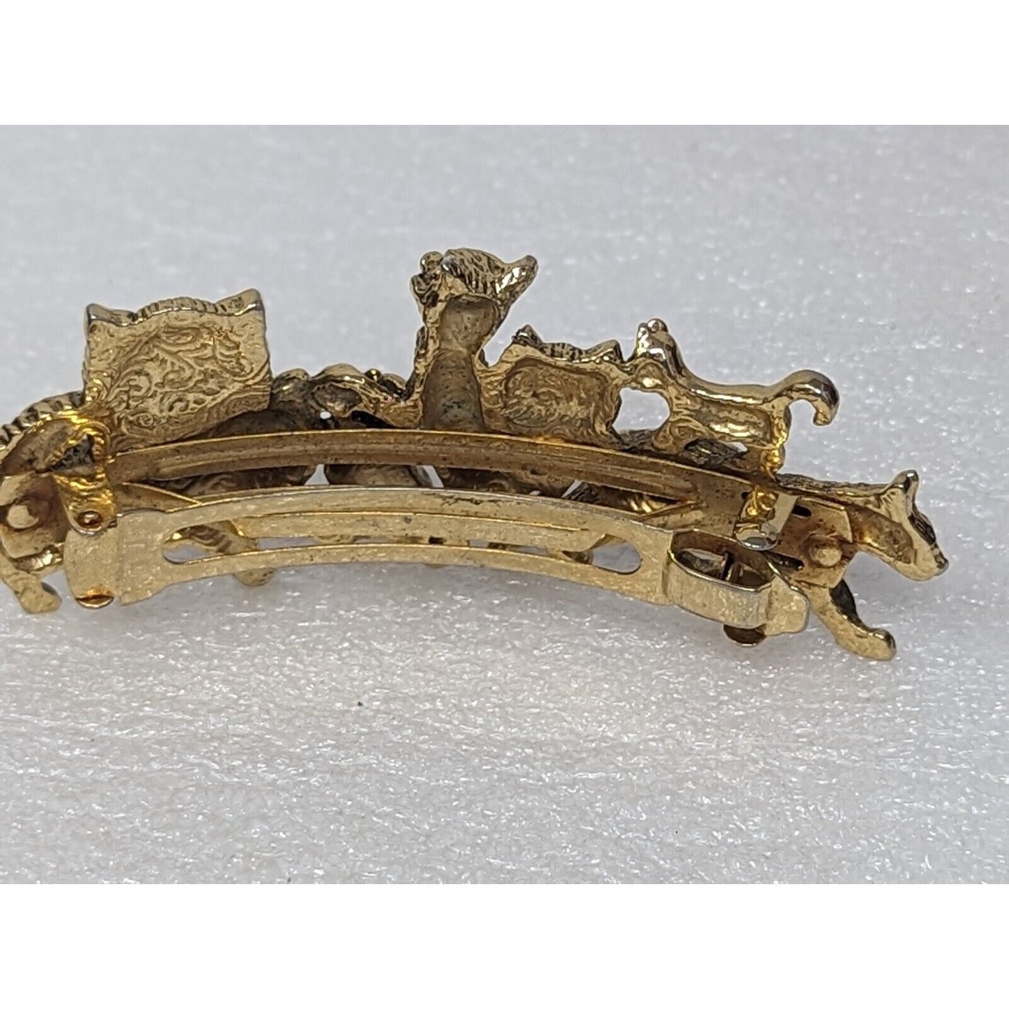 Vintage Made In France Cat Gold Tone Metal Hair Clip Barrette