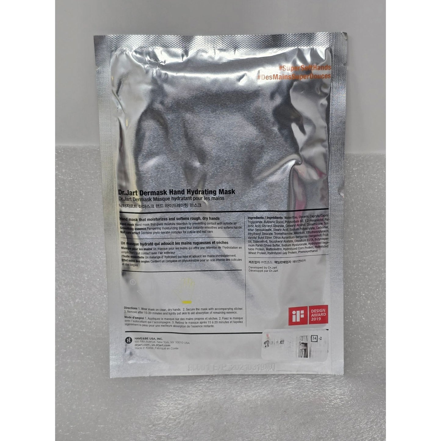 Dr.Jart + Dermask Hand Hydrating Mask Moisturizing & Softening Rough Dry Hands