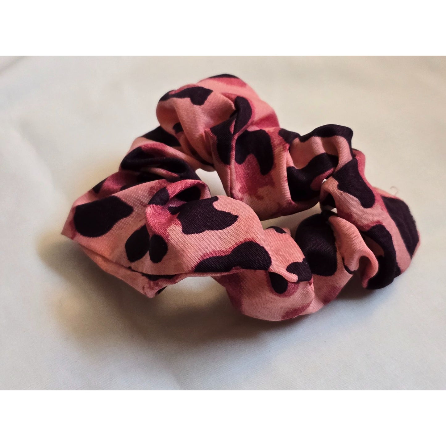 Pink & Black Camouflage Scrunchie Hair Accessory Leopard Print Ponytail Holder