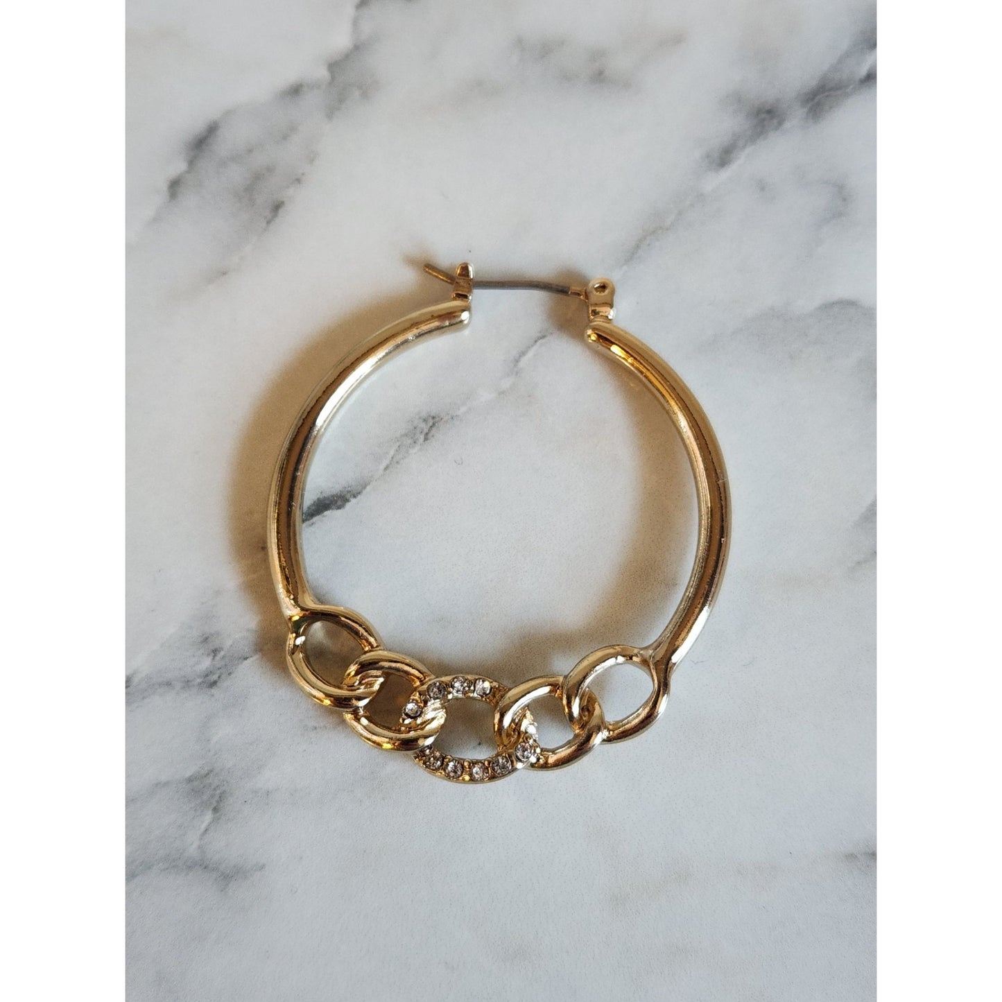 Napier Gold-Tone Hoop Earrings With Chain-Link Design & Clear Rhinestone Accents